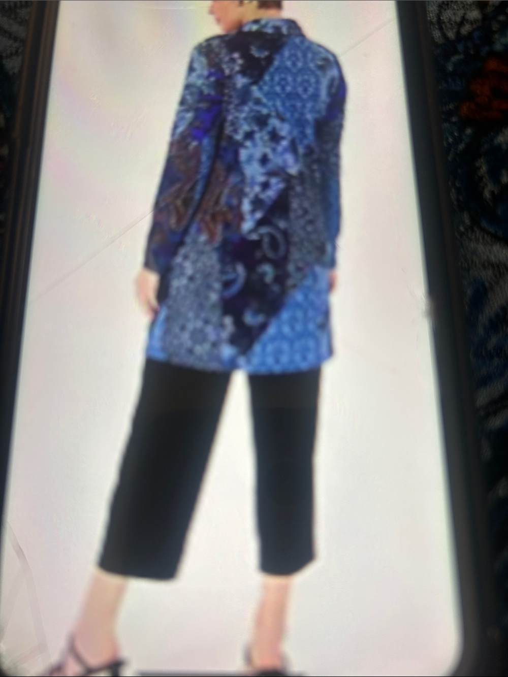 Susan Graver Blue Patchwork-Print Longline Blazer - Picture 8 of 10